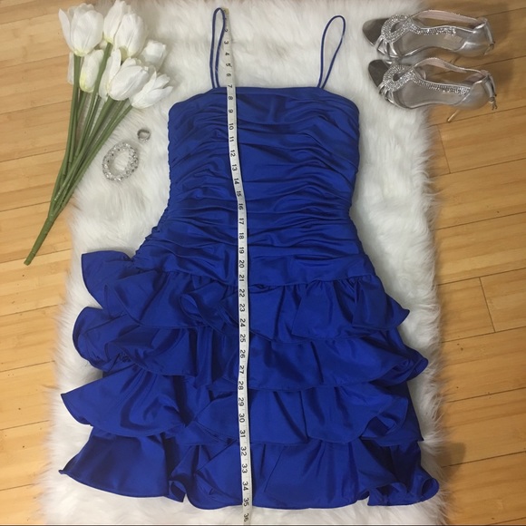Royal Blue Ruffled Prom Dresd - Picture 6 of 8
